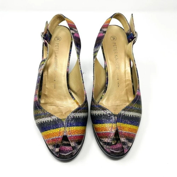 Peter Kaiser Rainbow Leather  Slingback Peep Toe Heels Sz 5 - Picture 3 of 8